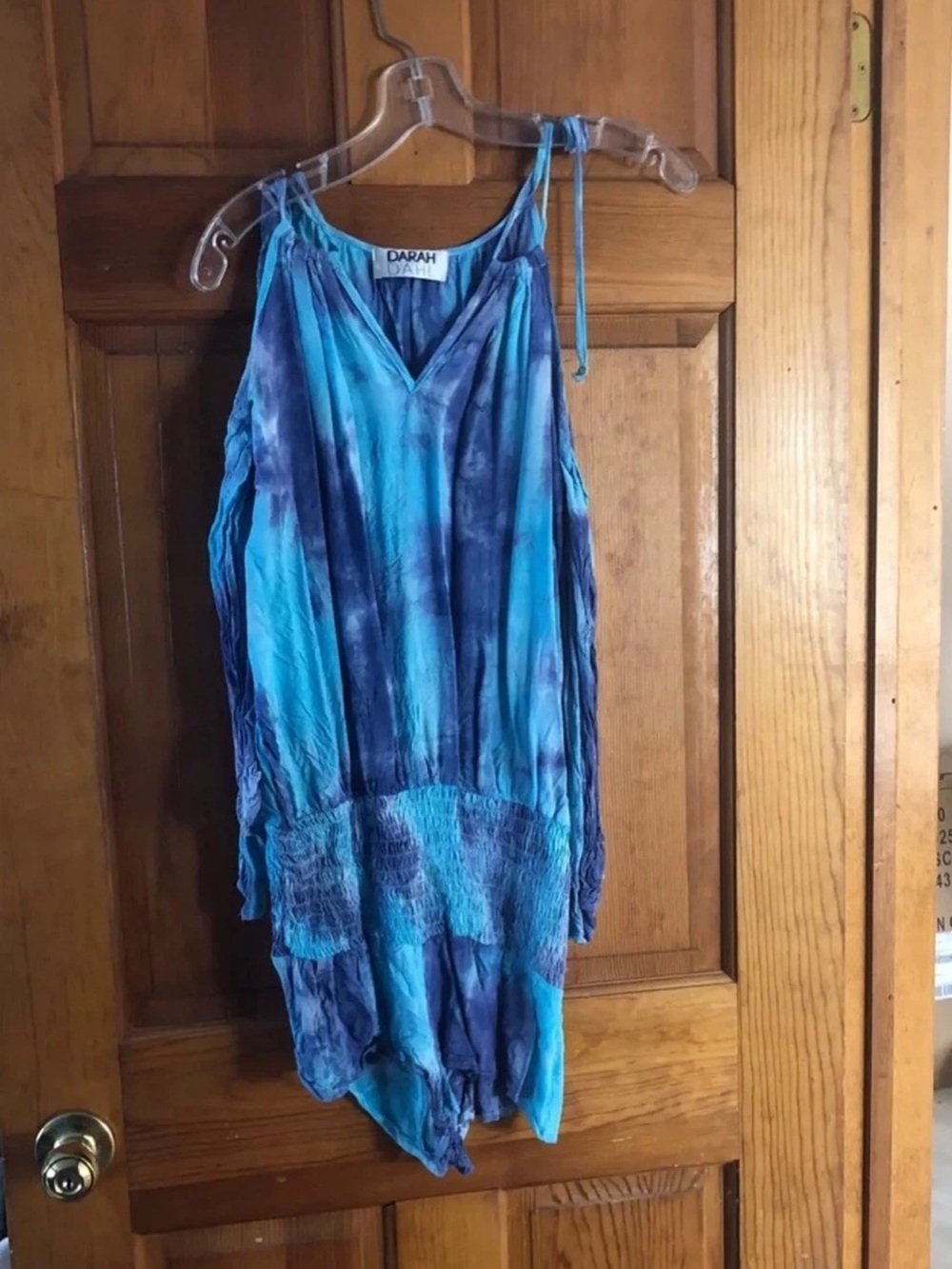Darah Dahl Blue Tie Dye Cold Shoulder V-Neck Romper Size Small